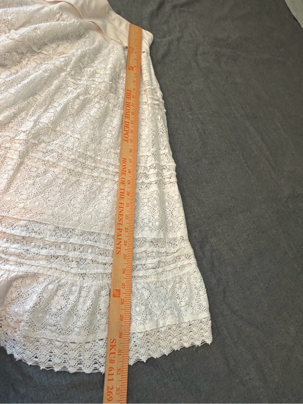 White Cotton Blend Maxi Skirt Lace Tiered Boho Fairy Cottagecore - Picture 7 of 9
